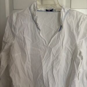 White Vineyard Vines Fringe VNeck Collar Long Sleeve Shirt Size M